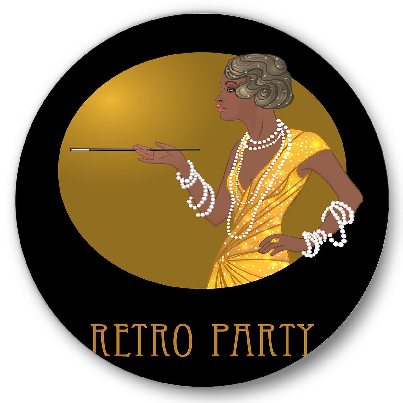 Designart - Retro Fashion Glamour African American Woman - Modern Metal Circle Wall Art